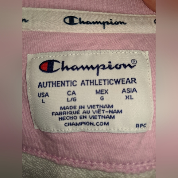 Champion pink white checkered gingham plaid sweatshirt pullover crew neck logo - Picture 3 of 3